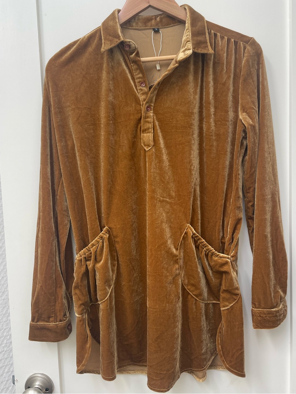 CP Shades? Tunic Garnet Hill Size Small Gold Velvet Tunic Mini Shirtdress Pocket